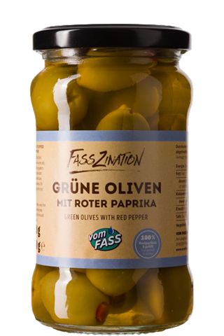 Grüne Oliven mit roter Paprika 290г