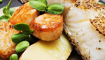 Золотистый сибас в кукурузной панировке с картофелем
